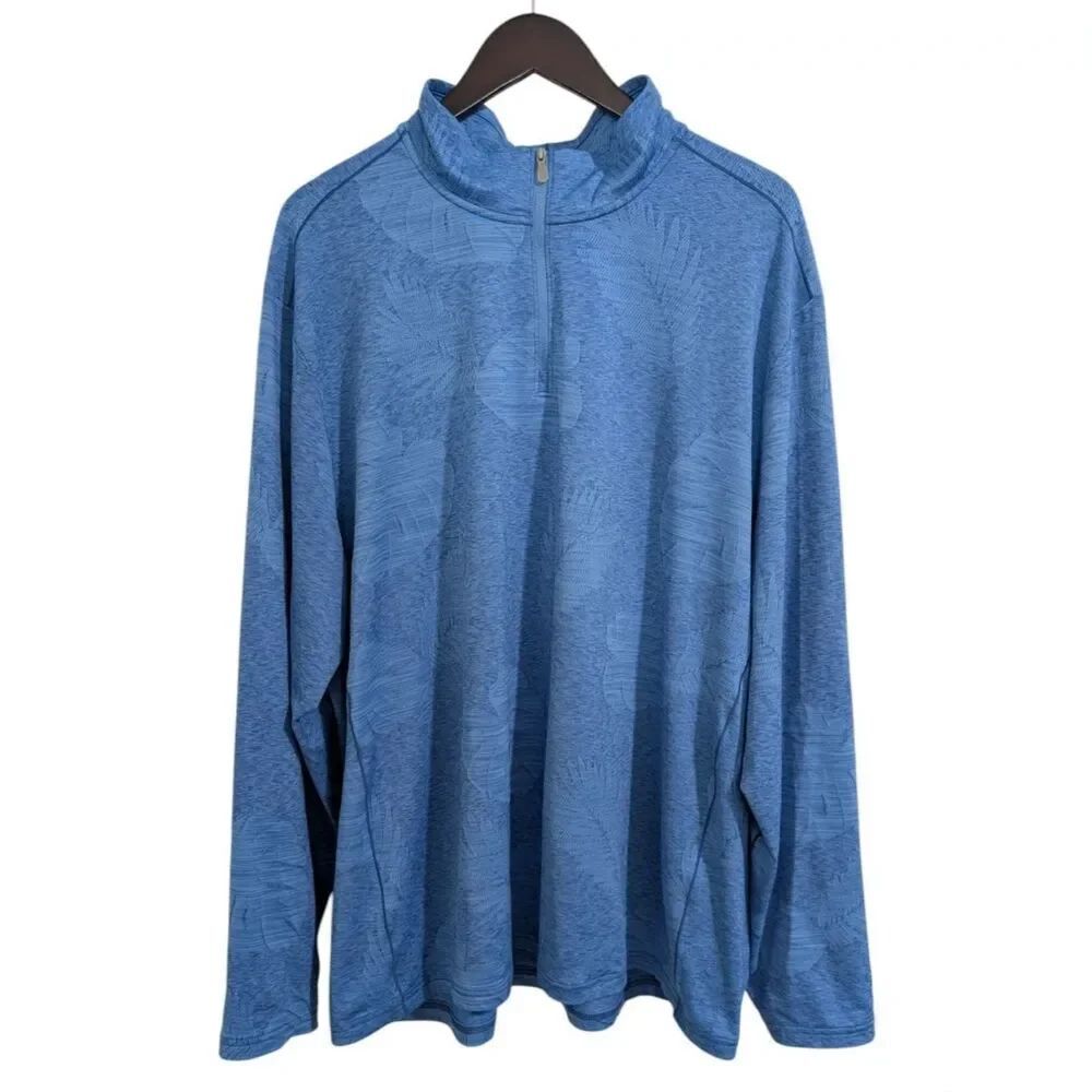 Tommy Bahama IslandZone 1/2 Zip Pullover Blue Tropical Leaf XXL